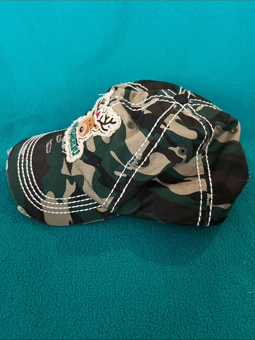 Oh Deer! Camo Baseball Hat in Green, Brown, Black